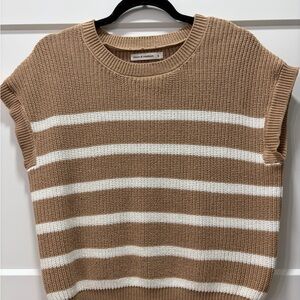 moon & madison Tan and White Striped Knit Sleeveless Top